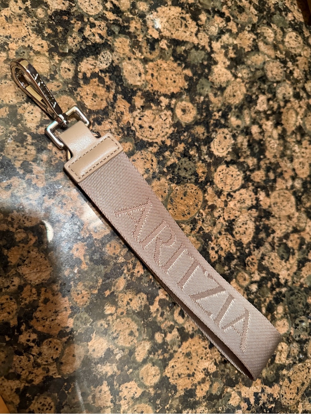 Aritzia Taupe Embroidered Logo Key & Card Wristlet